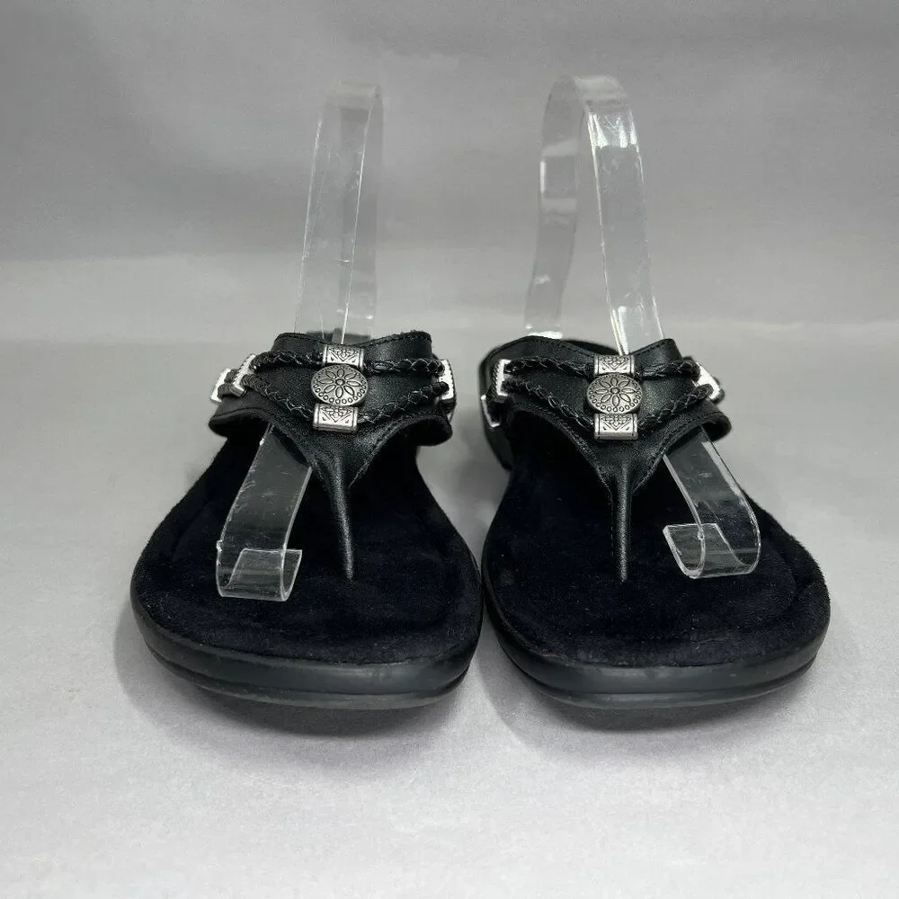 Minnetonka Black Women's Leather Flip‎ Flops Size 10
